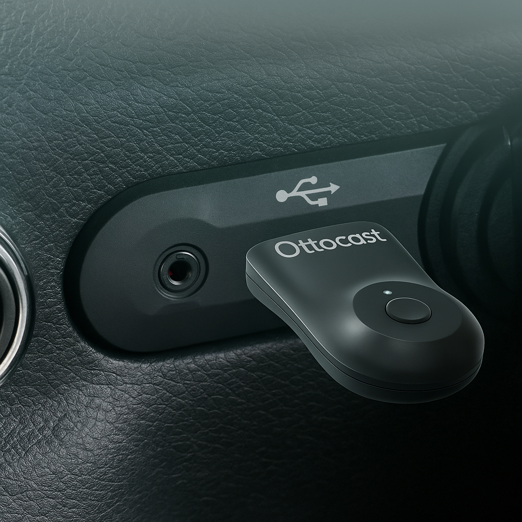compact wireless carplay android auto adapter shown in dashboard