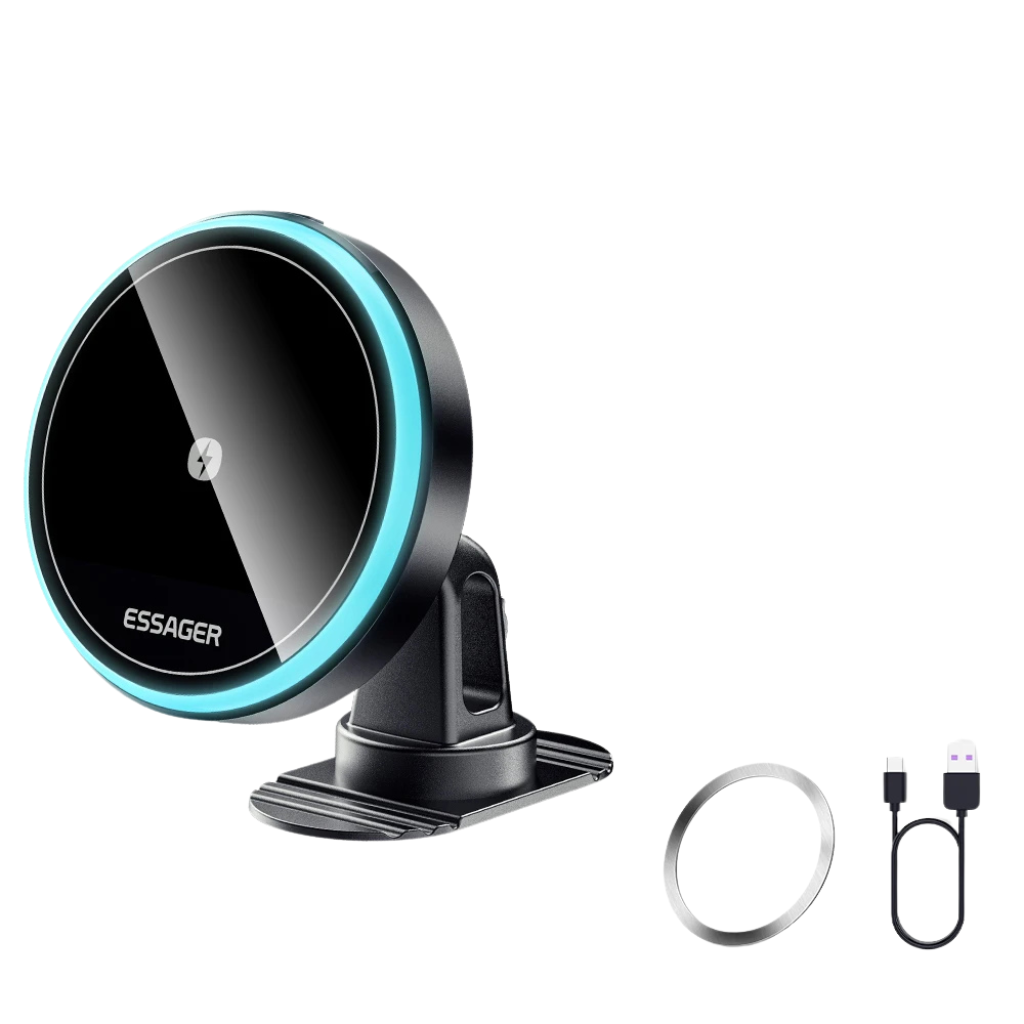iPhone charging on magnetic wireless car mount